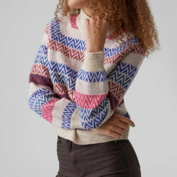 New Vero Moda Curve Rail High neck Sweater Multicolor Stripe - Picture 1 of 7